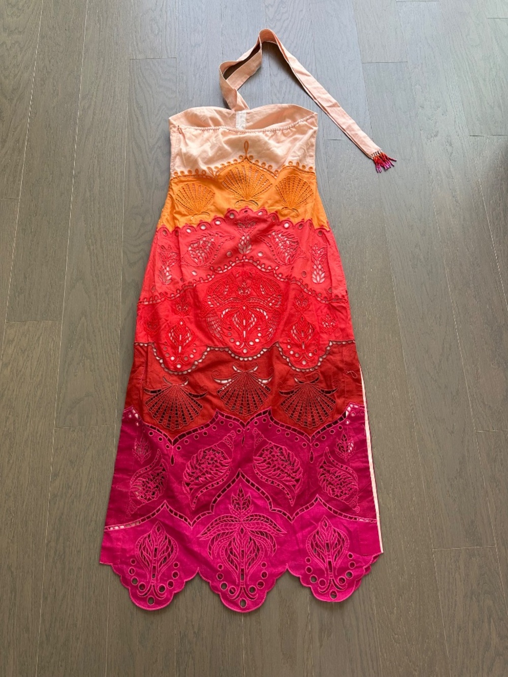 Farm Rio Summer Gradient Richelieu Ombre Linen Midi Dress Orange With Tags SMALL - Picture 3 of 11